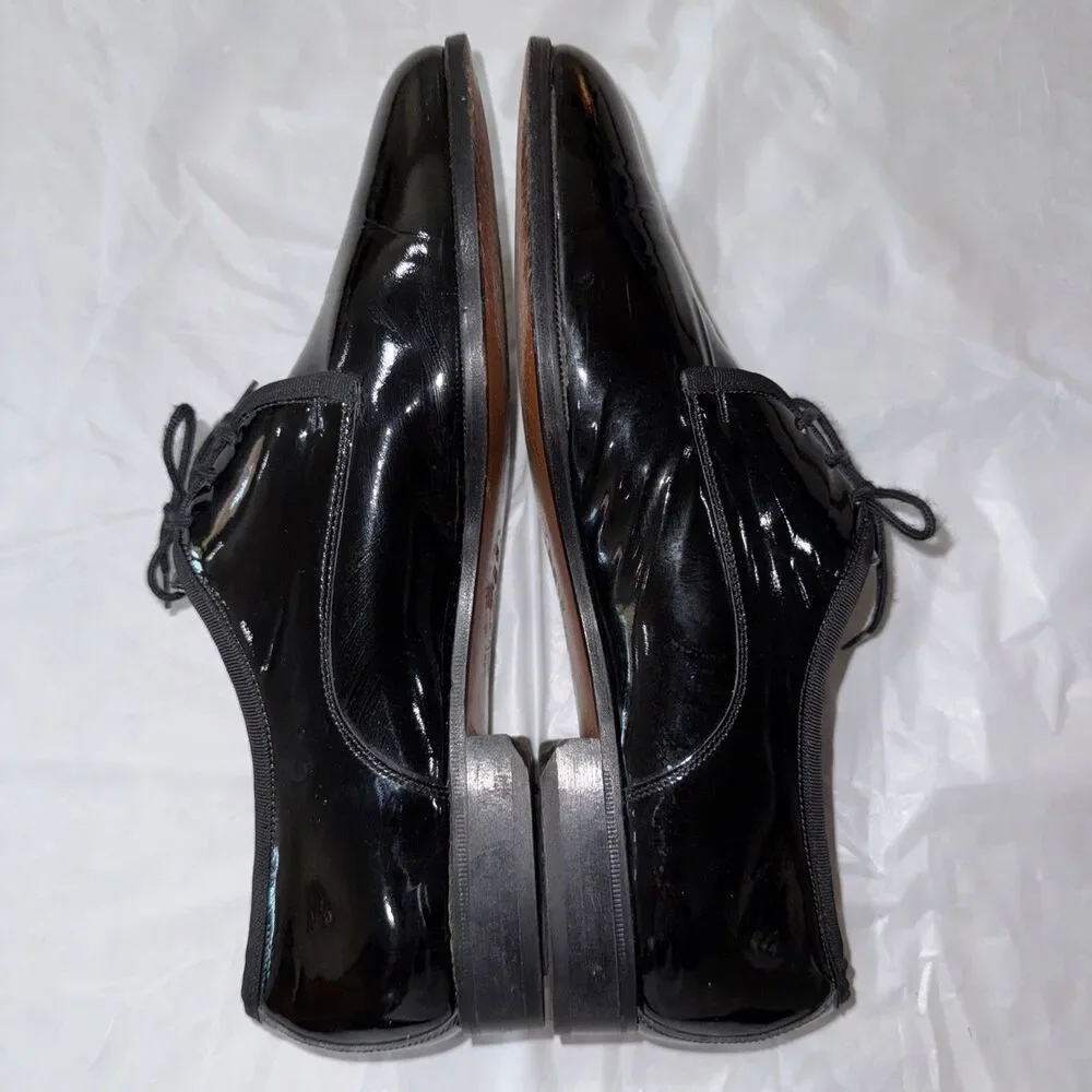 Vito Rufolo Mens 9 D Black Patent Leather Tuxedo Oxford Dress Shoes Formal Italy